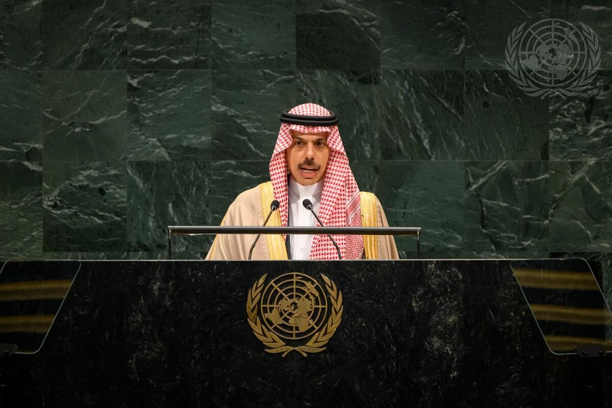 Discours du ministre saoudien des Affaires étrangères à l'Assemblée Générale de l'ONU sur les attaques houthies par drones. Source : Nations Unies - Loey Felipe
